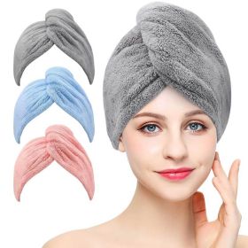 Women 3 PC Microfiber Hair Towel Wrap Ultra Absorbent Hair Turbans For Curly, Long & Thick Hair Blue,Grey,Pink (Option: W13535471)