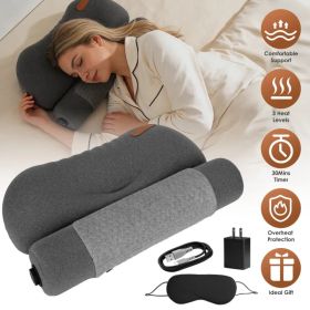 Heated Bed Pillow for Neck Pain, 55D Zero Pressure Memory Foam with 3 Heat Settings,Skin-Friendly Memory Foam Neck Support Pillow with Eye Mask, (Option: AS PIC)