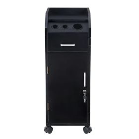 Hair Salon Storage Cart with Wheels & 3 Hair Dryer Holders & 4 Drawers & Lock & 2 Keys, Hairdressing Tools Station Mobile Makeup Case Black (Option: as picture)