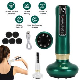 Cordless Anti Cellulite Massager - Combines Cupping, Scraping & Thermal Function - 1800mAh Battery, 12-Level Suction/Heating - Ideal for Thighs, (Color: Green)