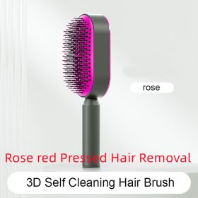 Self Cleaning Hair Brush For Women One-key Cleaning Hair Loss Airbag Massage Scalp Comb Anti-Static Hairbrush (Option: Rose red Pressed Hair Removal)